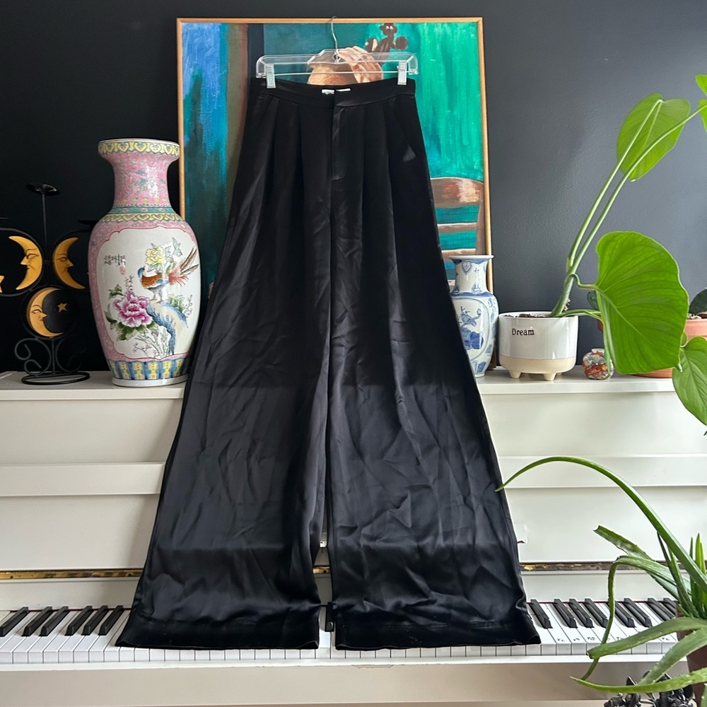 NONchalant Black Wide-Leg Satin Pants S/M